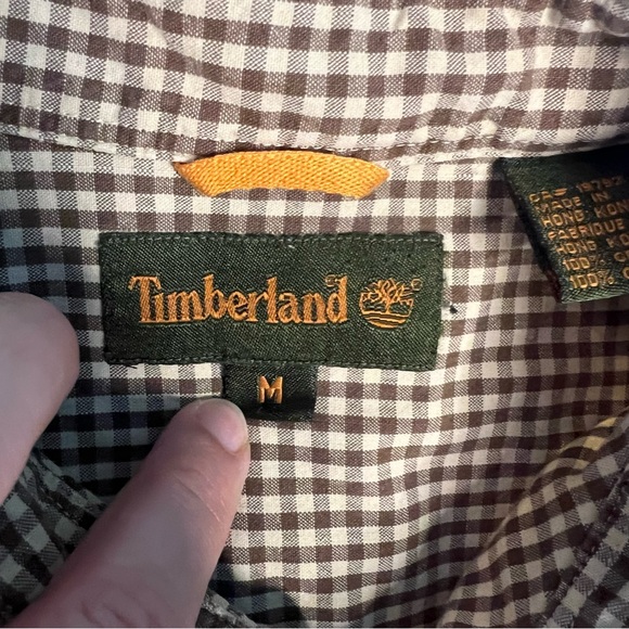 Timberland Brown and White long-sleeve button-down cotton shirt Men’s Medium - Picture 7 of 8